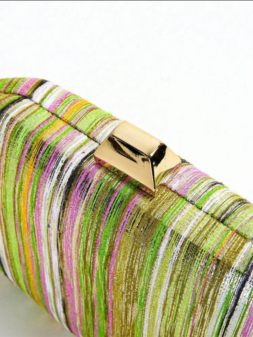 Multicolor Metallic Stripe Hard Case Clutch Crossbody Bag